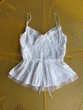 White Lace Babydoll Corset Peplum Top Coquette Bridal